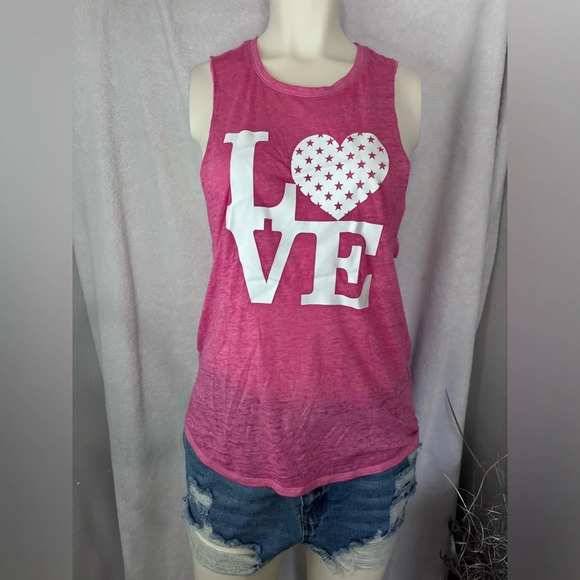 Love Tank Top Heart Stars Patriotic Sleeveless Casual Top - Picture 2 of 5
